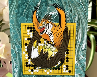Fighting Spirit Postcard – Eagle vs Tiger-Serpent Go Game Art