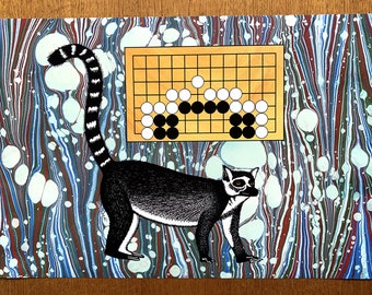 Poster - Tsumego, Black to Play and Live - Baduk, Weiqi, Go Game - Ring-Tailed Lemur (Lemur Catta) - Art Print in Sizes A4, A3 and A3+