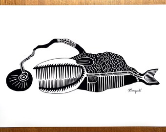 Anglerfish Art Print – Black Ink, Deep Sea Fish
