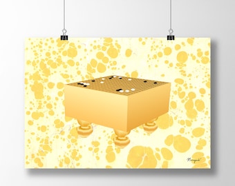 Poster - Goban with Marbled Background - Baduk, Weiqi, Go Game - Ke Jie 9p versus Mi Yuting 9p - Art Print in Sizes A4, A3 and A3+