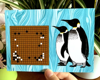 AlphaGo Move 37 Postcard – Emperor Penguins, Go Game Art