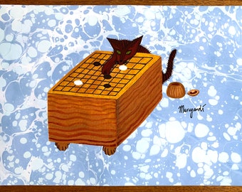 Cute Cat Weiqi Poster – Go Game Art Print