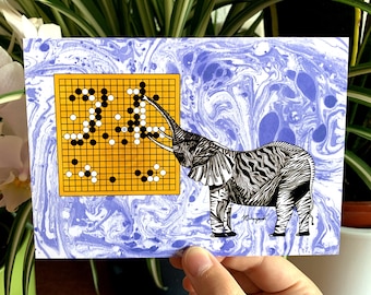 Go Game Art Postcard – Elephant, Lee Sedol vs AlphaGo