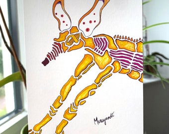 Postcard - Prehistoric Fox - Psychedelic, Funky Drawing of a Rare Archeological Find - Fantasy Animal - Hand-Drawn Color Art