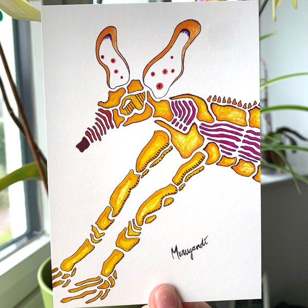 Postcard - Prehistoric Fox - Psychedelic, Funky Drawing of a Rare Archeological Find - Fantasy Animal - Hand-Drawn Color Art