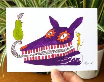 Postcard - The Secret - Whispering a Secret in Your Ear, Children's Book Illustration - Hand-Drawn Color Art