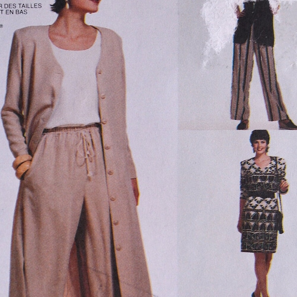 90er Jahre McCalls Schnittmuster 7177 Kleid in zwei Längen, ungenähte Weste, und Pull-On Hose Gr. 14-16-18