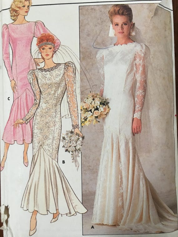 Butterick 4415 80s Wedding Dress Sewing Pattern Size 8 10 12 Etsy