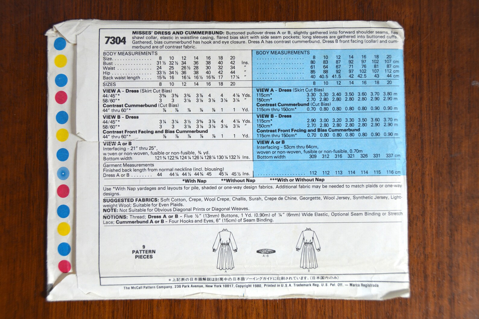 1980 Mccall's Sewing Pattern 7304 Dress and Cummerbund - Etsy Australia