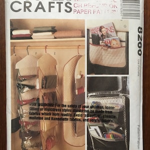 Craft Sewing Pattern McCalls 8260 Closet Organizers Hanger TV Remote Caddy Car Storage Organizer Garment Bag