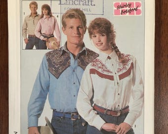Very RARE Vintage 1980's - Unisex Western shirt Simplicity Pattern No. 7808 Unisex Sewing Pattern  80s -Simplicity Size MD 35-36 1/2