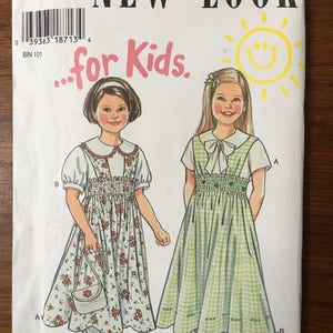 Sweet Dress pattern, New Look Girl&#39;s pinafore dress and Top Shirt Pattern 6486 Party dress Peter pan Collar Size 4 5 6 7 8 9