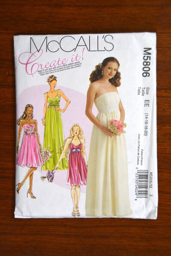 Mccall's Sewing Pattern M5806 Prom or Bridesmaid Dresses Size 14