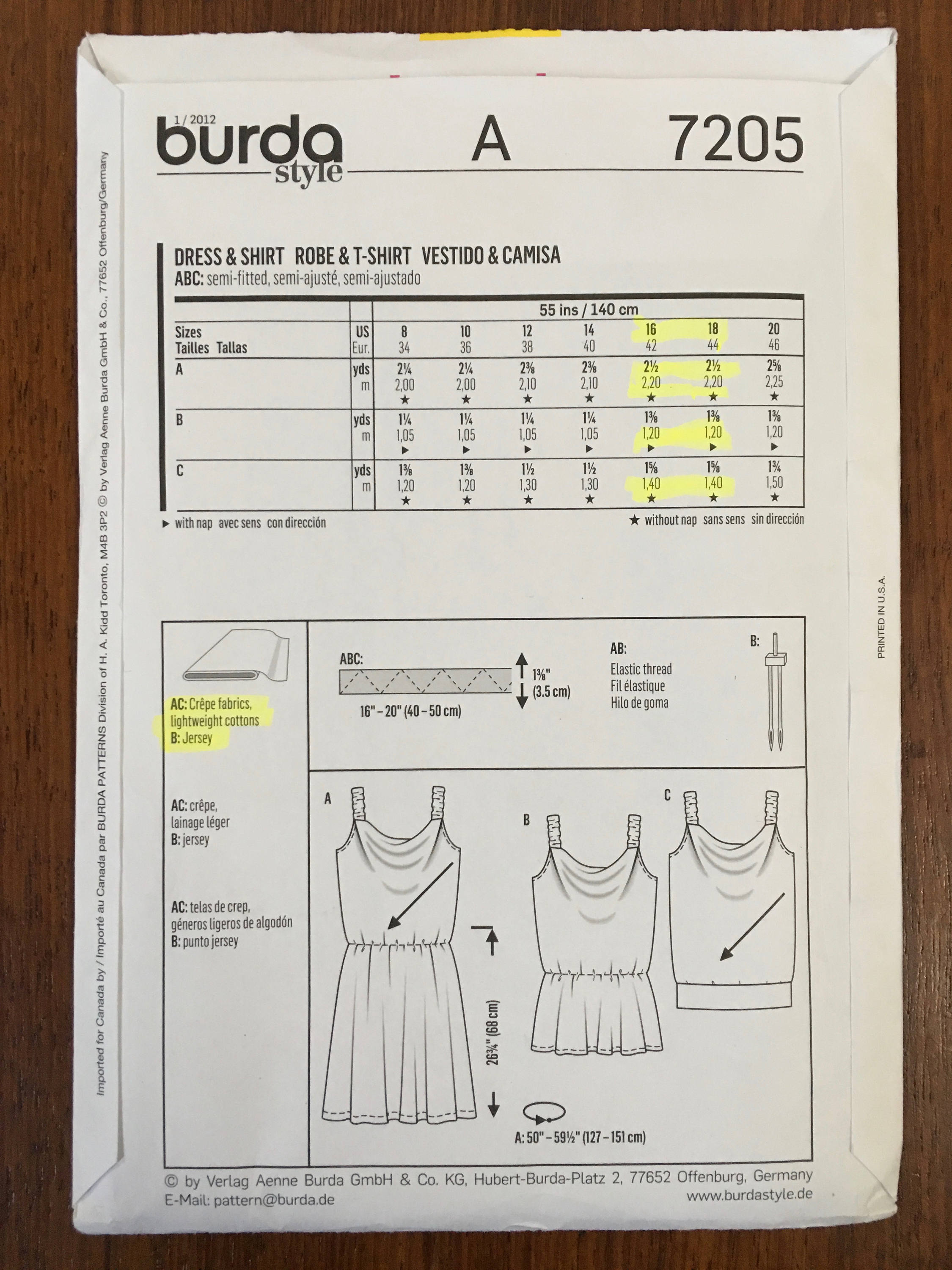 Patron De Couture Burda 7205 - Robe Ou Blouse Fluide - Tailles 36 à 48 - Neuf