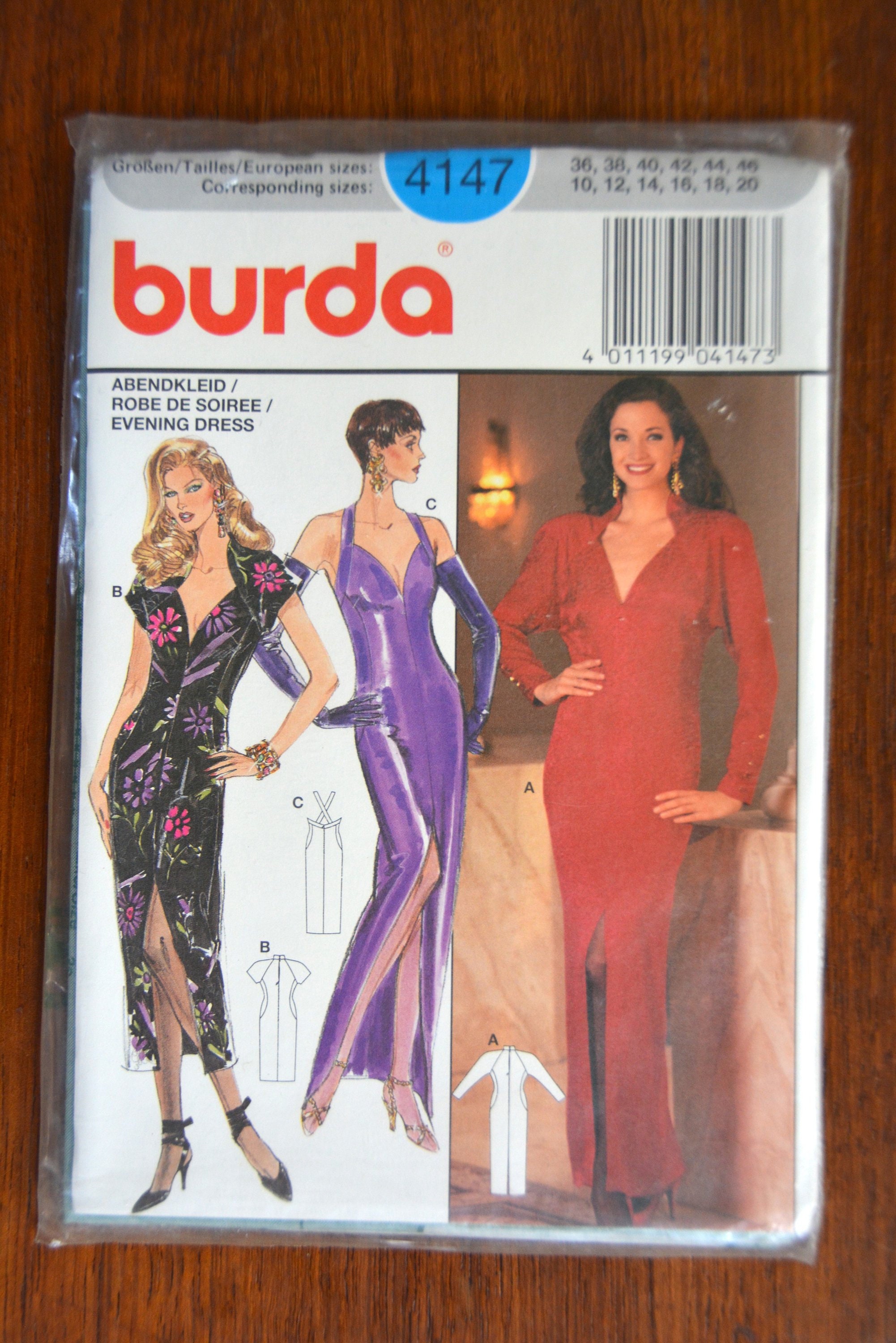 Burda 4147 Evening Dress Sewing Pattern, Plunging V Neckline