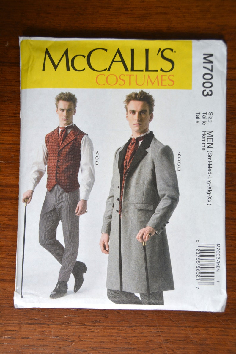 Victorian Sewing Patterns- Dress, Blouse, Hat, Coat, Lingerie     McCalls Sewing Pattern M7003 Mens Steampunk Costume S-XXL Vest Coat Pants 7003 uncut $19.74 AT vintagedancer.com