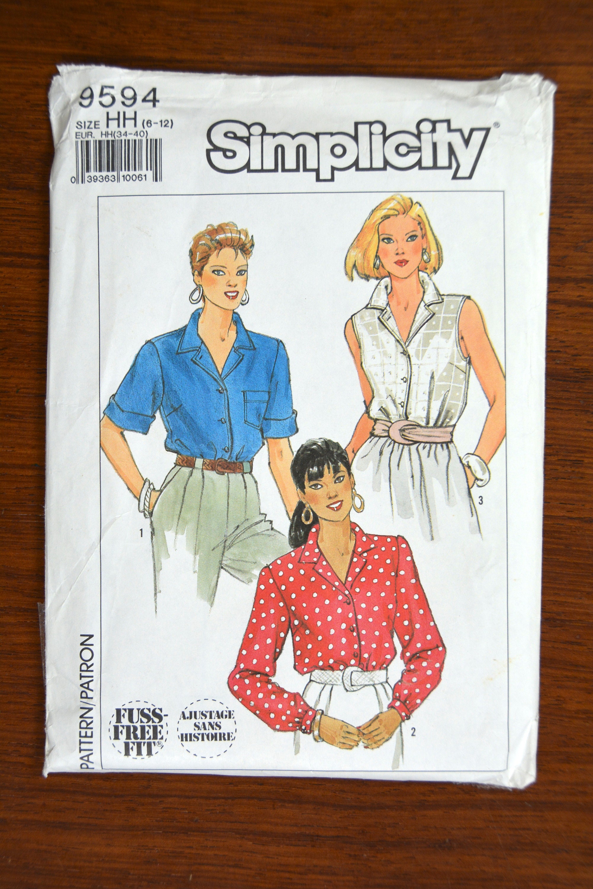 1989 Simplicity Sewing Pattern 9594 Shirt Size 6-8-10-12 | Etsy