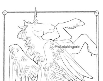 Unicorn Pegasus Coloring Page - Digital Download