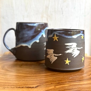 Geese & Stars Mug, One handmade ceramic cup, Winter Wings