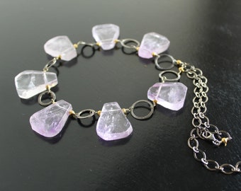 Faceted Amethyst Angled Triangle with Oxidized Silver and Gold