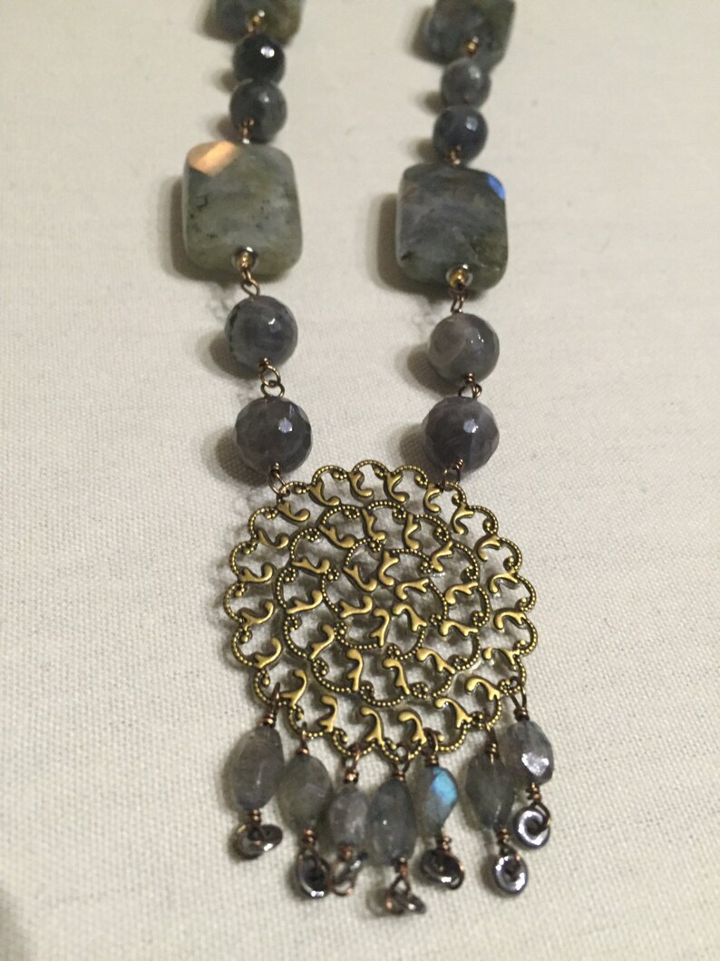 Faceted Labradorite and Gold Pendant image 4