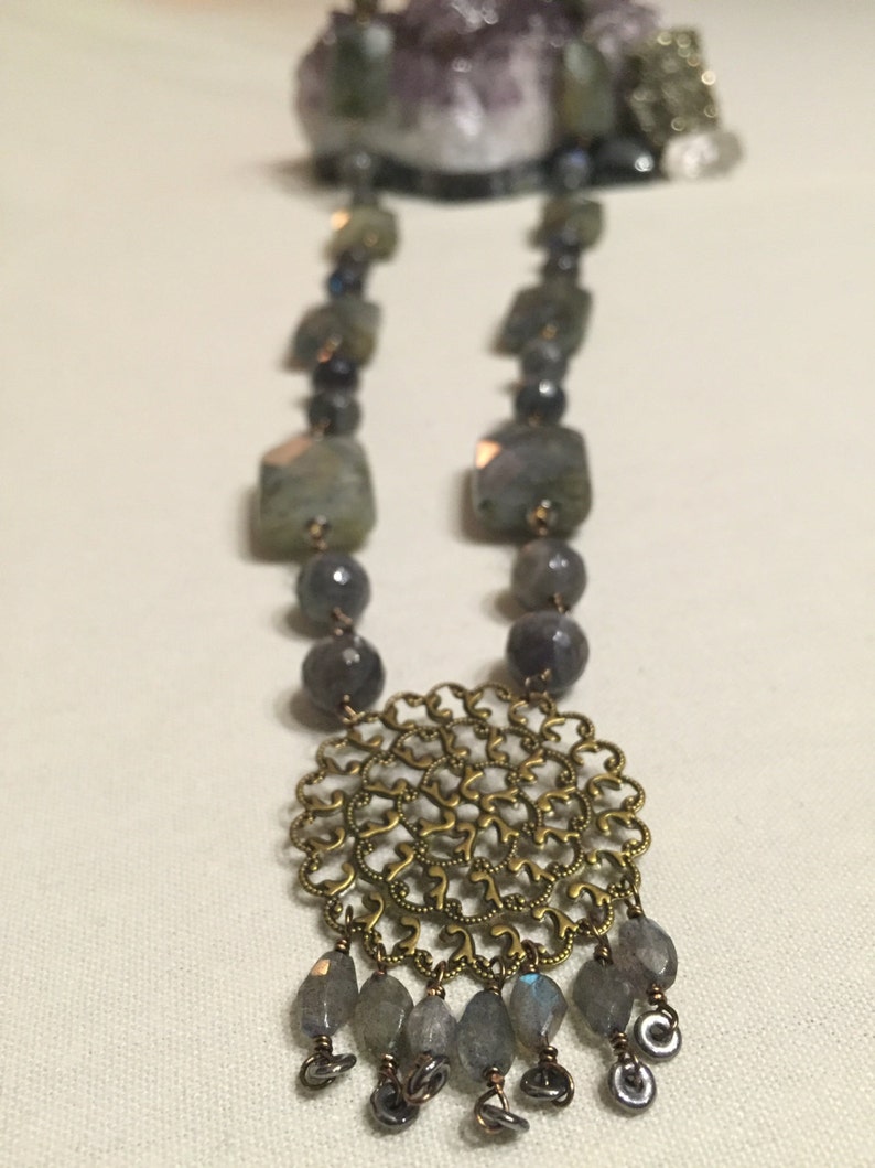 Faceted Labradorite and Gold Pendant image 3