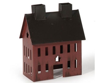 Miniature Painted Burgundy Tin House-4 x 2.5 x 5 in. TR22-10-22 for Fairy gardens,dollhouse.train,model rr,container garden
