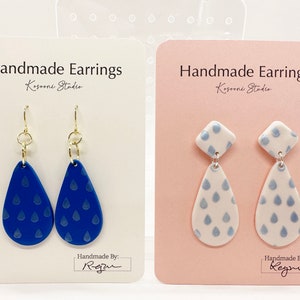 Rain drop stencil clay earrings | teardrop - rectangle