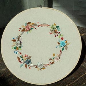 14&quot; Finished Hand Embroidery Hoop Art with Paper Flowers | Textile Art | Wall Art