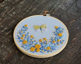 6" Finished Hand Embroidery Hoop Art | The Butterfly | Textile Art | Wall Art