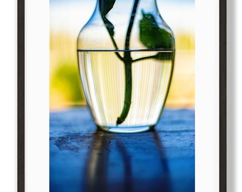 Flower in Vase Photo Print: Blue & Yellow Home Decor (Digital Download)