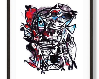 Fish Market Abstract Art Print: Colorful Illustration (Digital Download)