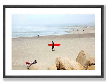 Morro Bay Surfboard Print, Red Surfboard, California Beach Photo (Digital Download)