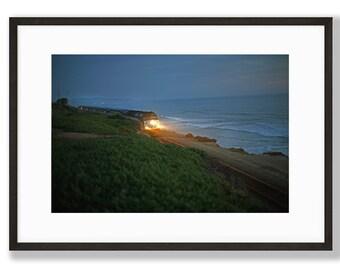 California Coast Train Photo Print: Ocean Night Art (Digital Download)