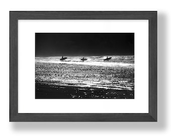 Morro Bay Surfers Print: Black and White Ocean Photography (Digital Download)