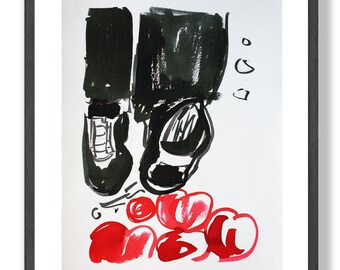 Man Steps on Hearts Ink Drawing: Fine Art Print (Digital Download)