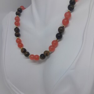 Set Beaded Bracelet and Necklace Tigers Eye Orange Soapstone Handmade Women&#39;s Jewelry Set