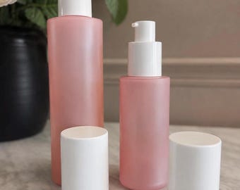 Undurchsichtige, mattierte rosa Glas-Pumpflaschen | Nachfüllbare Hautpflegeverpackungen, Reisekosmetik