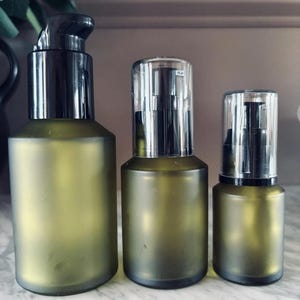 Refillable Frosted Glass Bottles with Treatment Pump, for Travel, Gifts, or DIY. Skin, Hair Care, Makeup. Custom Labeling.
