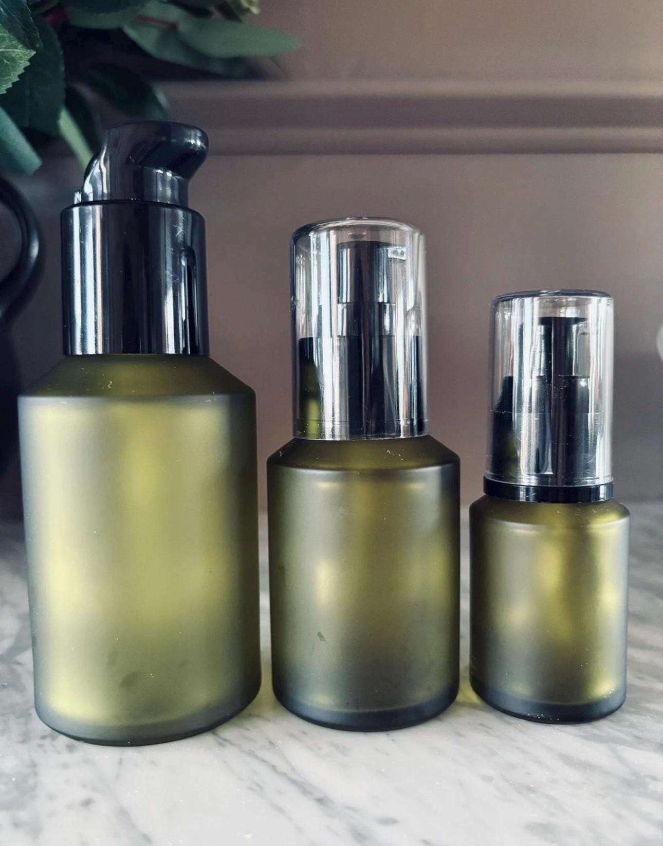 Empty Frosted Glass Bottles with Treatment Pump, for Travel, Gifts, or DIY. Skin, Hair Care, Makeup.