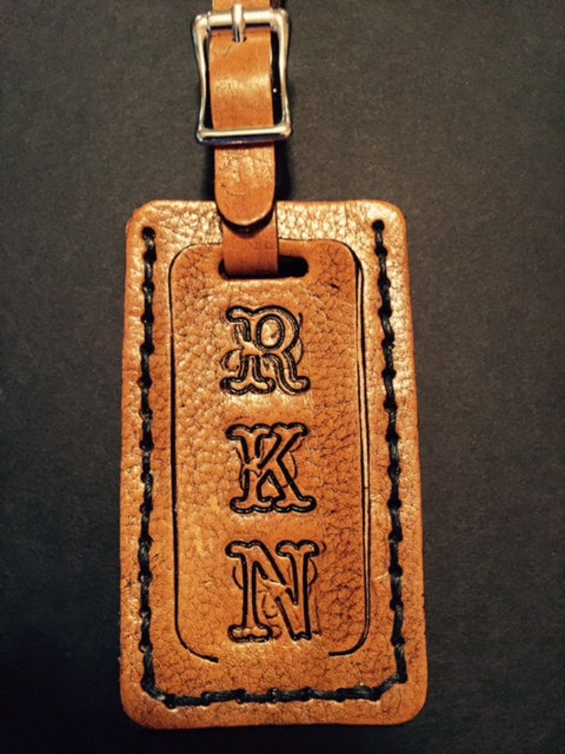 Handtooled Personalized Leather Luggage Tag Etsy