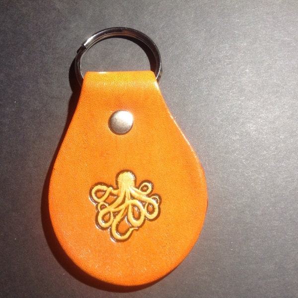 Leather Keychain/Key Fob with Octopus