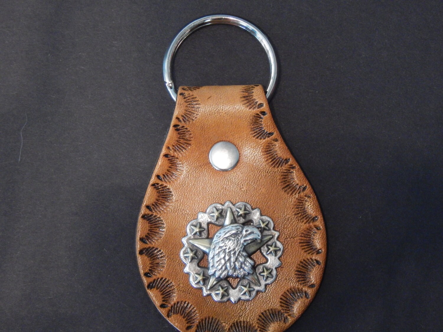 Leather Handtooled Keychain/key Fob With Eagle Etsy