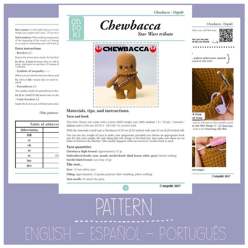 Chewbacca Crochet Pattern: Star Wars Amigurumi (English, Español, Português) (PDF Pattern) image 2