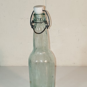 Vintage Blue Green Glass Bottle Porcelain Stopper Clasp Germany