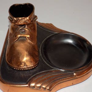 Vintage Bronze Baby Shoe Trinket Holder Dish Ring Bowl