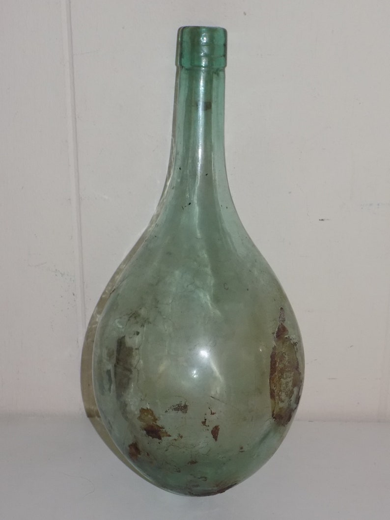 Vintage VCP Blown Glass Green Blue Round Bottom Flask Decanter Bottle