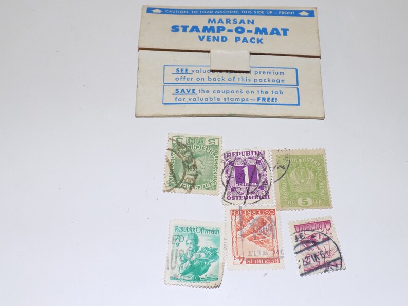 Vintage Marsan Stamp-O-Mat Vend Pack Austrian International Stamps