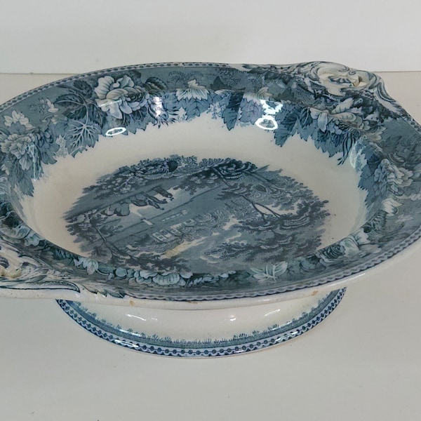 Vintage Wedgewood Blue White Serving Dish Bowl Handles