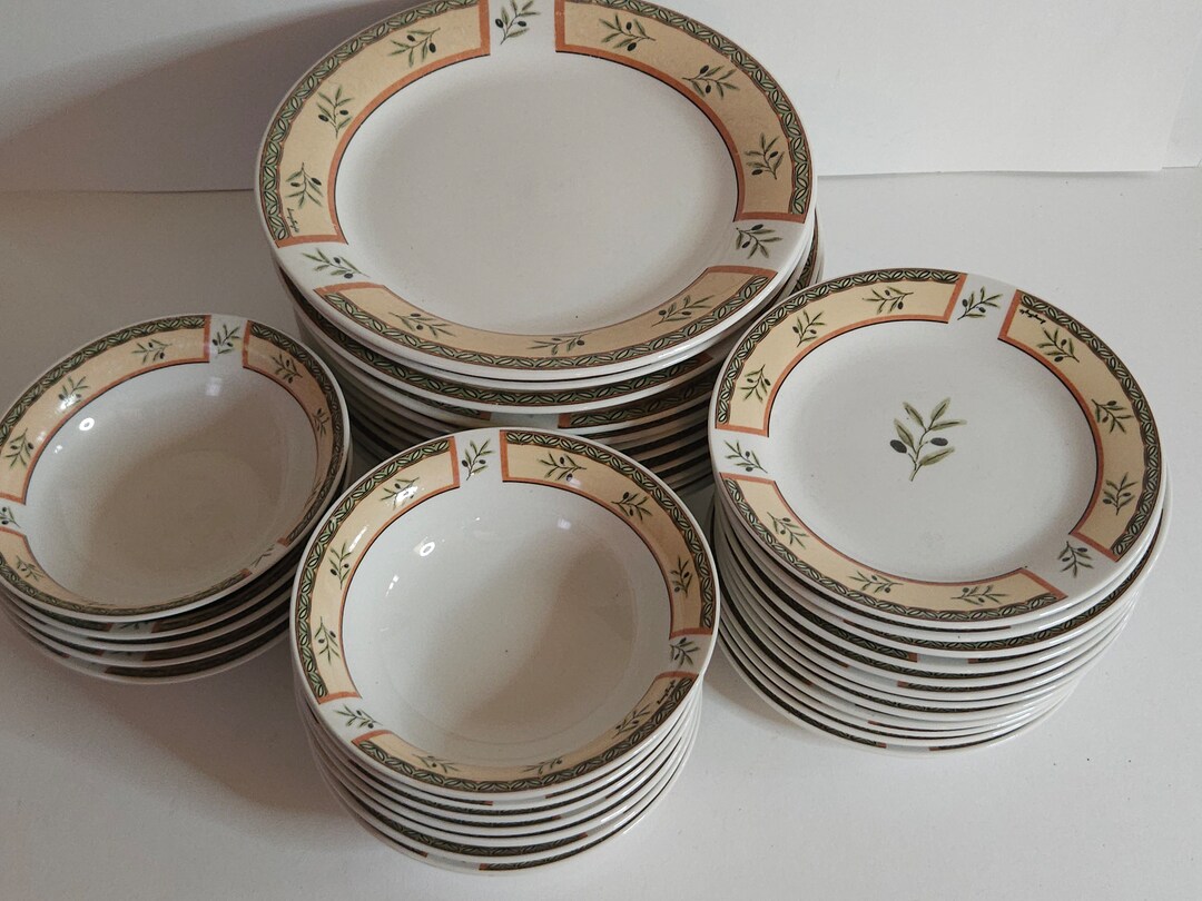 Oneida Tuscan Olives Dinner Set 12 Bowls Plates Gracey Knight Etsy